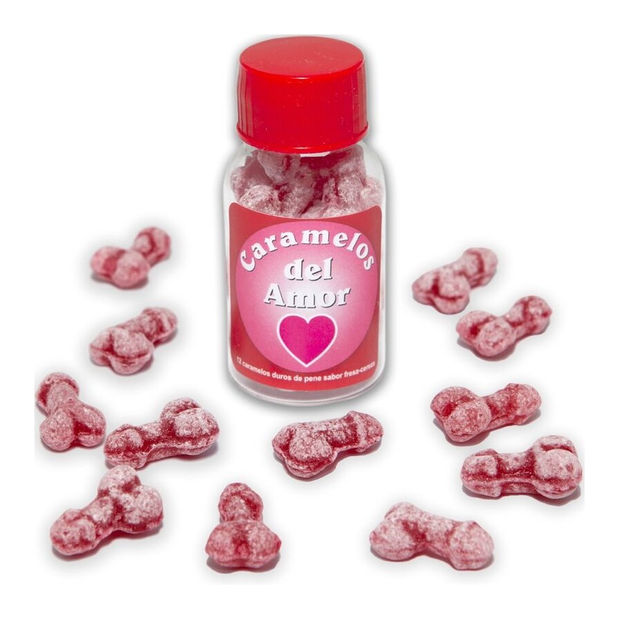 DIABLO PICANTE - 12 PENIS-SHAPED LOVE CANDIES STRAWBERRY/CHERRY
